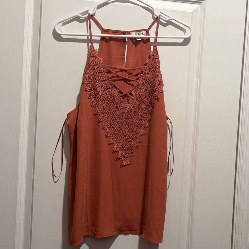 Nine Britton Terracotta Lace Detail Halter Top